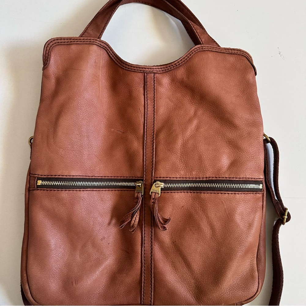 Fossil Erin Fold Over XL Hobo Bag Brown